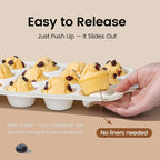 Silicone Muffin Pans for Baking 1 Pack, 2.6 Inch with Metal Reinforced Frame, Regular Size Nonstick Cupcake Pan 12 Cups for Baking Homemade Muffins, Dishwasher Safe BPA Free-Grey