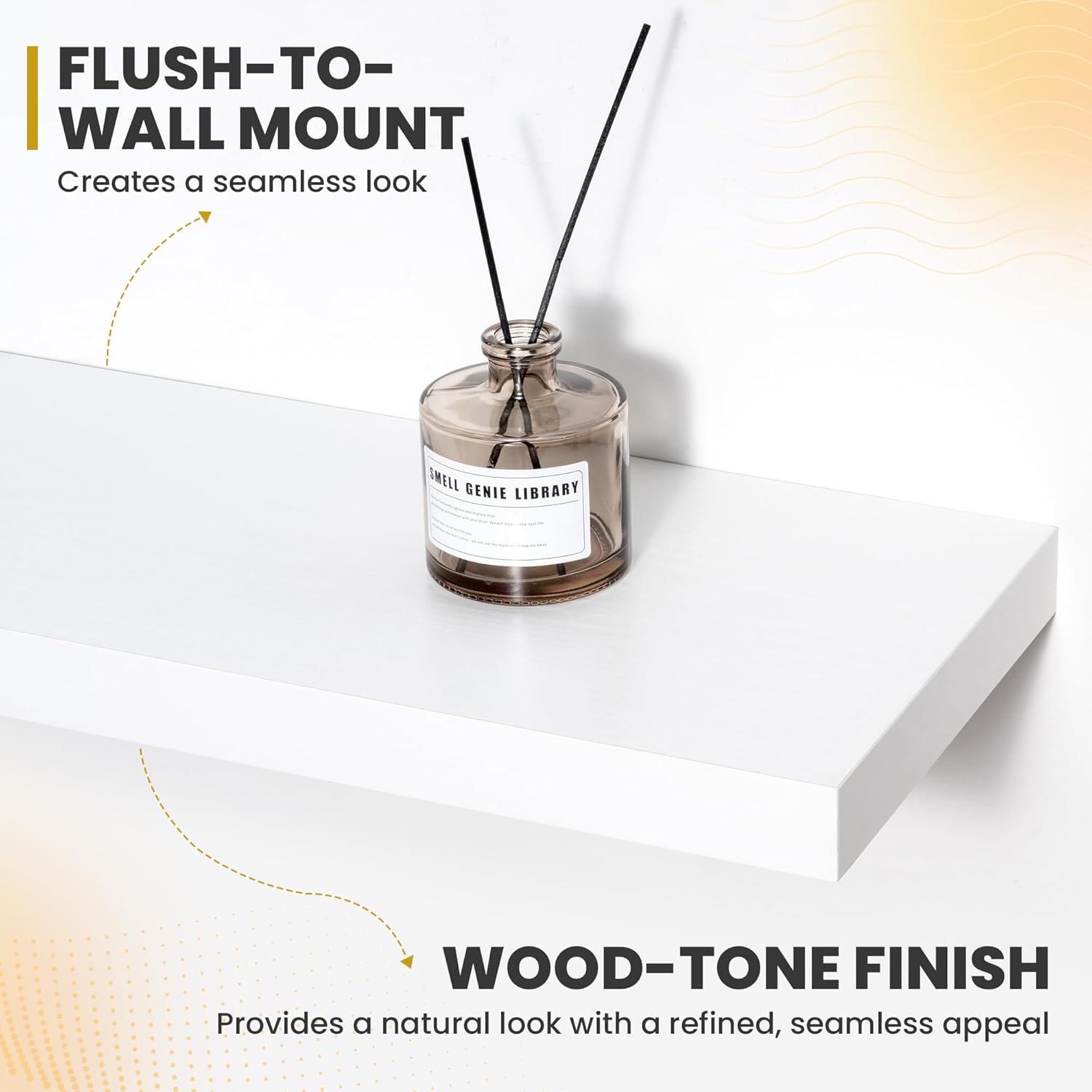 36 Inch Floating Shelves, 9.3" Deep Floating Shelf Wall Mounted, 36" Wall Shelves, Rustic Deep Bookshelf, Large Display Shelves & Storage Shelves for Bedroom, Living Room, White, Set of 2