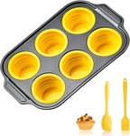 Silicone Muffin Pan Set, 6 Cups Cupcake Pan, With Metal Frame Nonstick Press to Easily Pop Out for Baking Homemade Muffins,Breads, Cupcakes, Egg Bites, BPA-Free Silicone (Yellow, 6Cups)