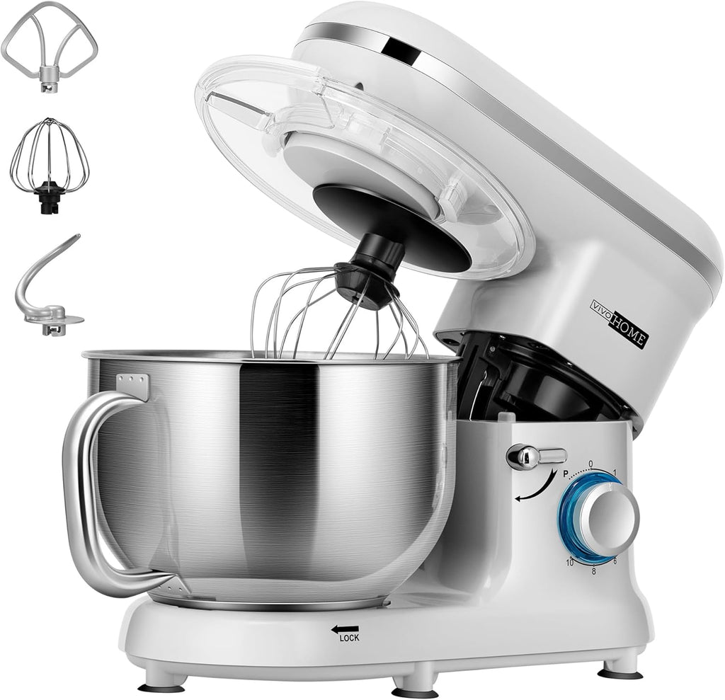 VIVOHOME Stand Mixer, 660W 10 Speed 6 Quart Tilt-Head Kitchen Electric Food Mixer with Beater, Dough Hook, Wire Whip and Egg Separator, Silver