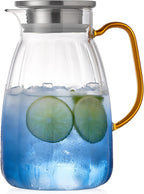 68OZ Glass Pitcher with Lid and Spout, Water Jug, 2000ml Carafe for Hot/Cold Water, Large Iced Tea Pitcher for Coffee, Juice and Homemade Beverage