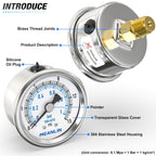 MEANLIN MEASURE 0~15Psi Dry Low Pressure Gauge Stainless Steel 1/4" NPT 2" FACE DIAL Waterproof for Water Oil Air Well Pump Tank Tire Pressure Test Back Mount, with 1/2" NPT and 3/8" NPT Hex Bushing