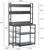 Kitchen Bakers Rack with Baskets,Free Standing Shelf,5-Tier Kitchen Utility Storage Shelf with Hooks, Microwave Oven Stand Rack Grey