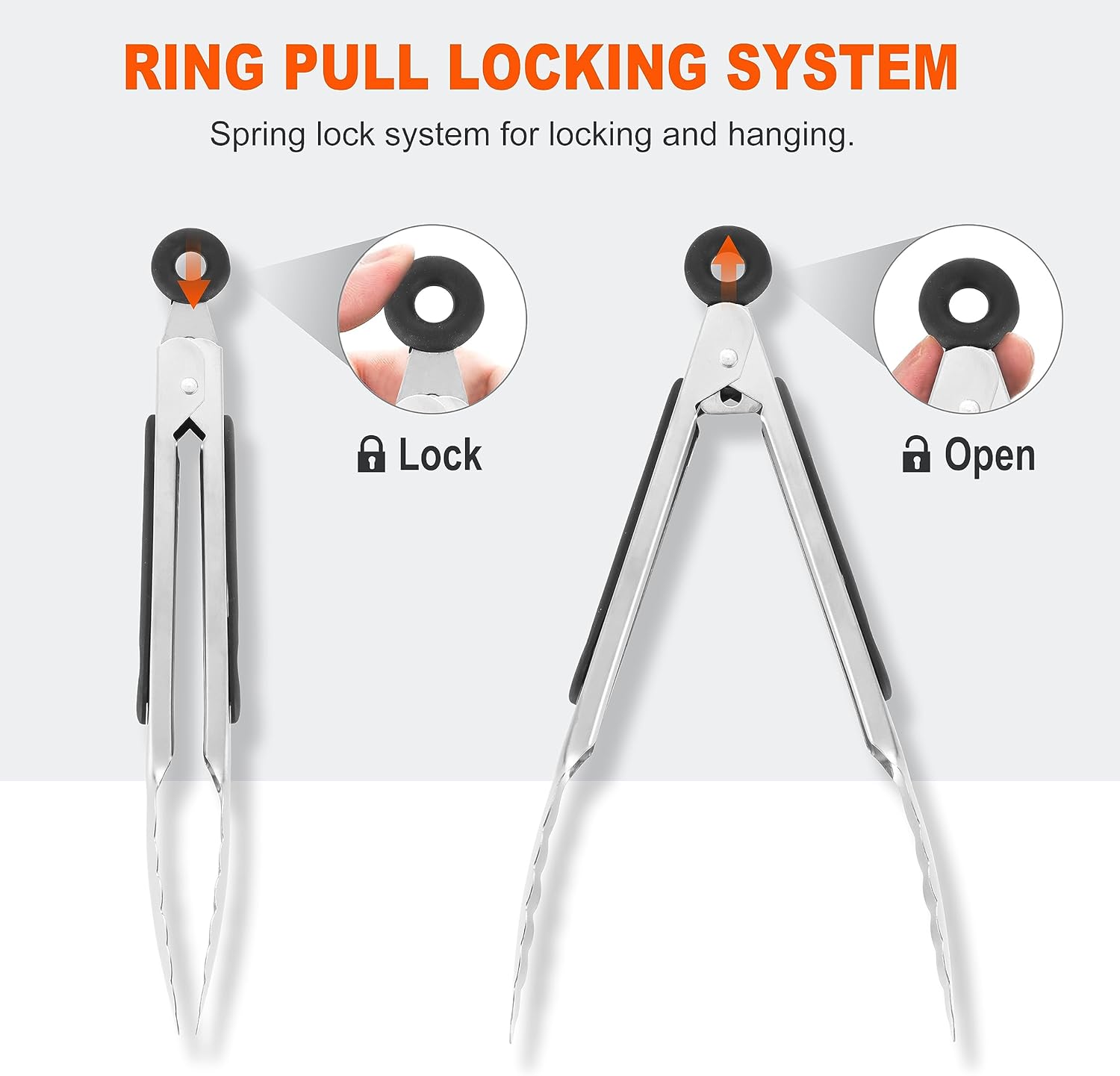 Anaeat 3 Pack 7" Mini Stainless Steel Locking Tongs - Sturdy Coiled Spring Kitchen Food Tong with Non-Slip Silicone Tips and Grip for Serving, Cooking, Baking and BBQ - Heat Resistant Metal Tongs