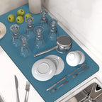 PoYang 31"x17" Coffee Mat X-Large, Coffee Bar Accessories for Countertop, Absorbent Dish Drying Mat, Anti-Slip and Hide Stain Pad for Espresso Machine, Espresso Maker and Kitchen Counter, Blue