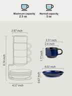 Gomakren 2.5 Ounce Espresso Cups Set of 4, Small Stackable Coffee Cups with Saucers and Metal Stand, Porcelain Demitasse Cups for Specialty Coffee Drinks, Espresso, Cappuccino, Latte, Tea, Cobalt Blue