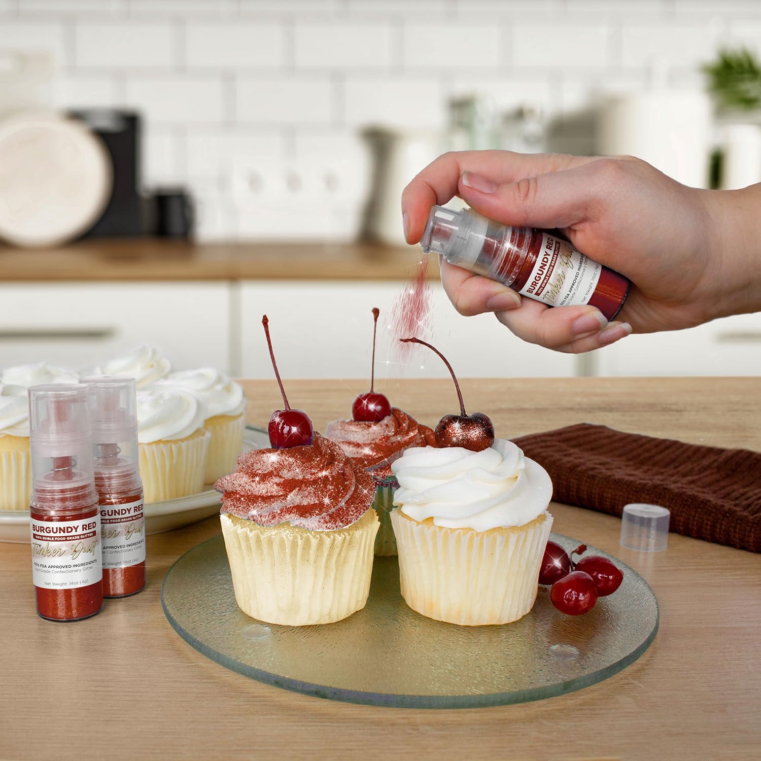 Bakell - Burgundy Red Tinker Dust (4g, 1x Mini Spray Pump) Edible Glitter for Food, Desserts, and Beverages!