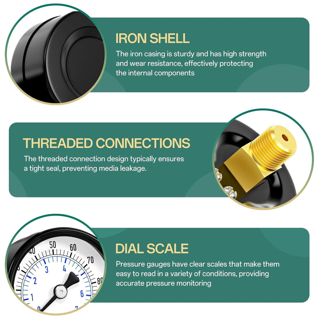 0-100psi Well Pump Pressure Gauge 1/4" NPT 2" Face Dial Size Back Mount, Multifunctional Practical Dry Pressure Gauge, for Water, Oil and Air Compressor