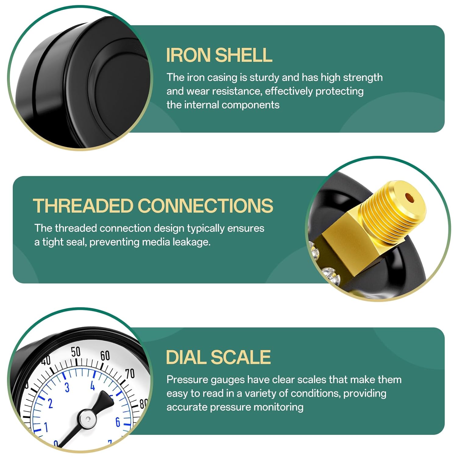 0-100psi Well Pump Pressure Gauge 1/4" NPT 2" Face Dial Size Back Mount, Multifunctional Practical Dry Pressure Gauge, for Water, Oil and Air Compressor