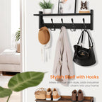 Homode Coat Rack with Shelf, 24" Coat Hooks Wall Mounted with Shelf, Wooden Hanging Coat Hanger with Tri Hooks for Entryway, Bathroom, Mudroom, Bedroom, Black