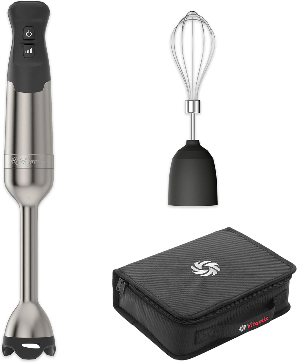 Vitamix 5-Speed Immersion Blender 3-Piece Bundle, 625-Watt Motor, One-Handed Operation, 5 ft cord, includes Whisk Attachment & Storage Case, Stainless Steel/Black