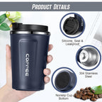 Sieral 4 Pcs 13 oz Travel Coffee Mug Insulated Reusable Coffee Cups with Leakproof Lid Stainless Steel Portable Tumbler for Keep Hot or Ice Milk Tea(Navy Blue)