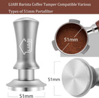Coffee Tamper 51mm, Espresso Tamper with 2 Spring Loaded Tamper, Barista Coffee Tamper Tools with Aluminum Tamper Stand Holder, 100% Stainless Steel Flat Base Tamper for Espresso Machine(Silver)
