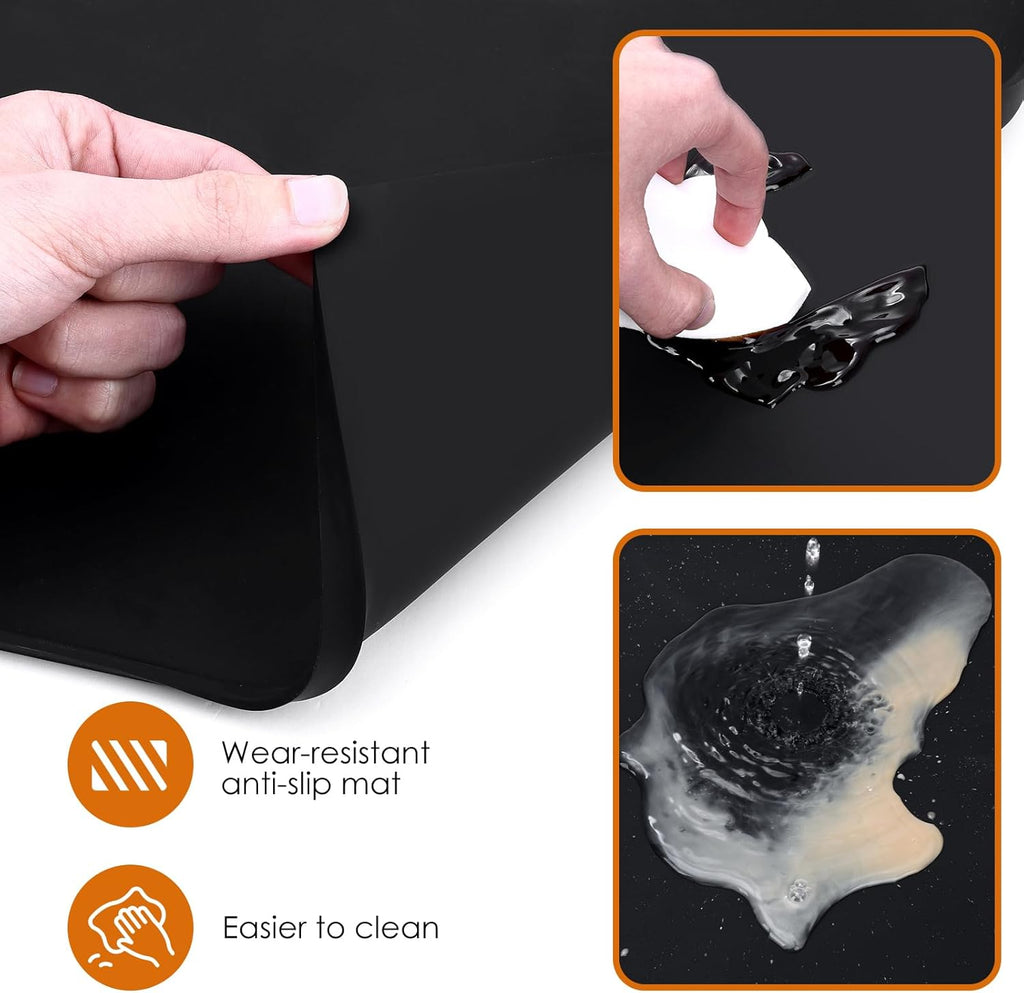 Silicone Coffee Mat with Raised Edges, 20'' x 15'', Keep Tidy for Countertops, Accessories Fit Under Coffee Maker Espresso Machine, Dish Drying Mat, Baking Mat (Black)