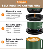 Heated Coffee Mug T1-14oz Fast Heating & Longer Battery Life Self Heating Coffee Mug Hot to 149℉ - Touch & App Controlled Mug Coffee and Hot Beverage Warmer, Gifts for Women and Men