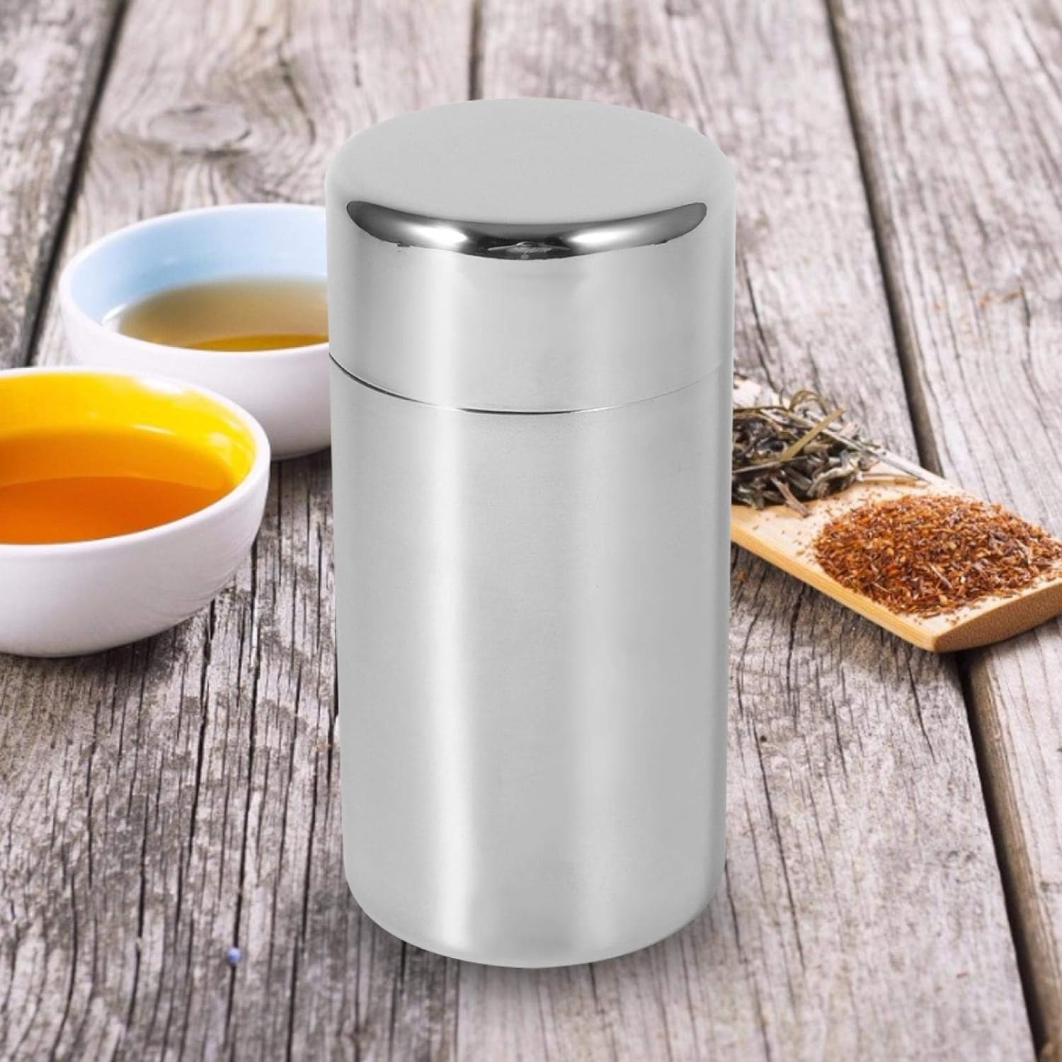 Tea Canister, Double Seal Stainless Steel Tea Tin Canister with Airtight Double Lids for Loose Tea Coffee Candy Herbs and Spices Storage(l)