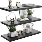 Wall Shelf Set of 3,Dark Wood Floating Shelves 36 in W x 10 in D x 1 in H, Wooden Floating Wall Shelf with Invisible Brackets for Living Room/Bedroom/Bathroom/Kitchen Storage and Decor