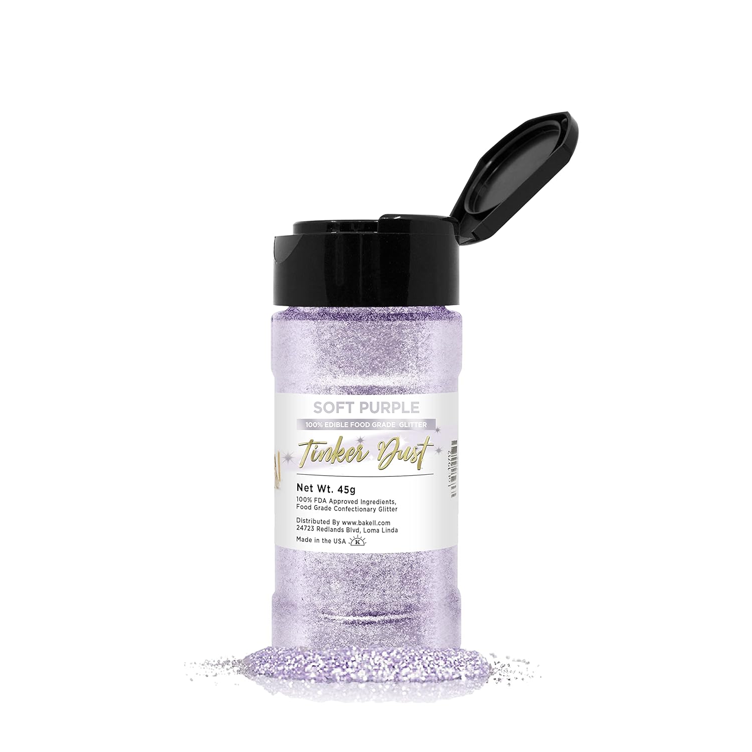 BAKELL Soft Purple Edible Glitter, 45 Grams | TINKER DUST Edible Glitter | KOSHER Certified | 100% Edible Glitter | Cakes, Cupcakes, Cake Pops, Drinks, Dessert Vegan Glitter & Dusts (45g Shaker, Soft Purple)