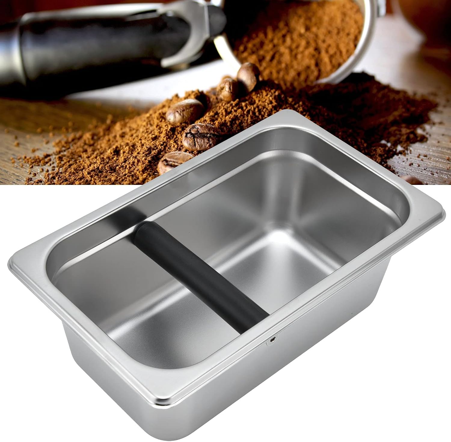 Yosoo Coffee Knock Box, Large Coffee Knock Box Stainless Steel Coffee Grounds Container Bucket Waste Bin(01)