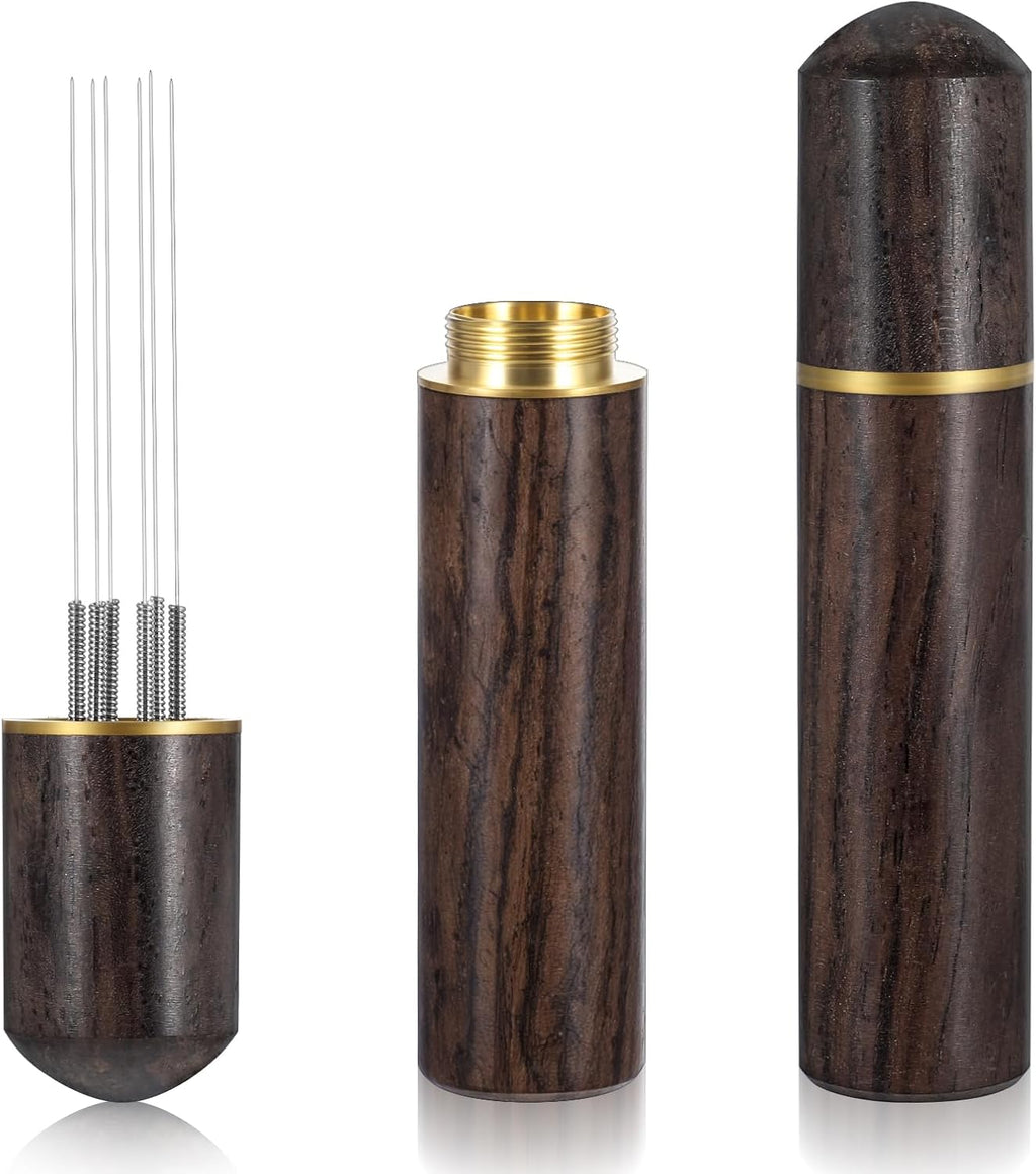 Espresso Needle Distributor,6 Needles 0.3mm Espresso Coffee Stirrer,Coffee Stirring Tool,Professional Barista Espresso Distribution Tool,Natural Wood Handle,Espresso Machine Accessories,Brown