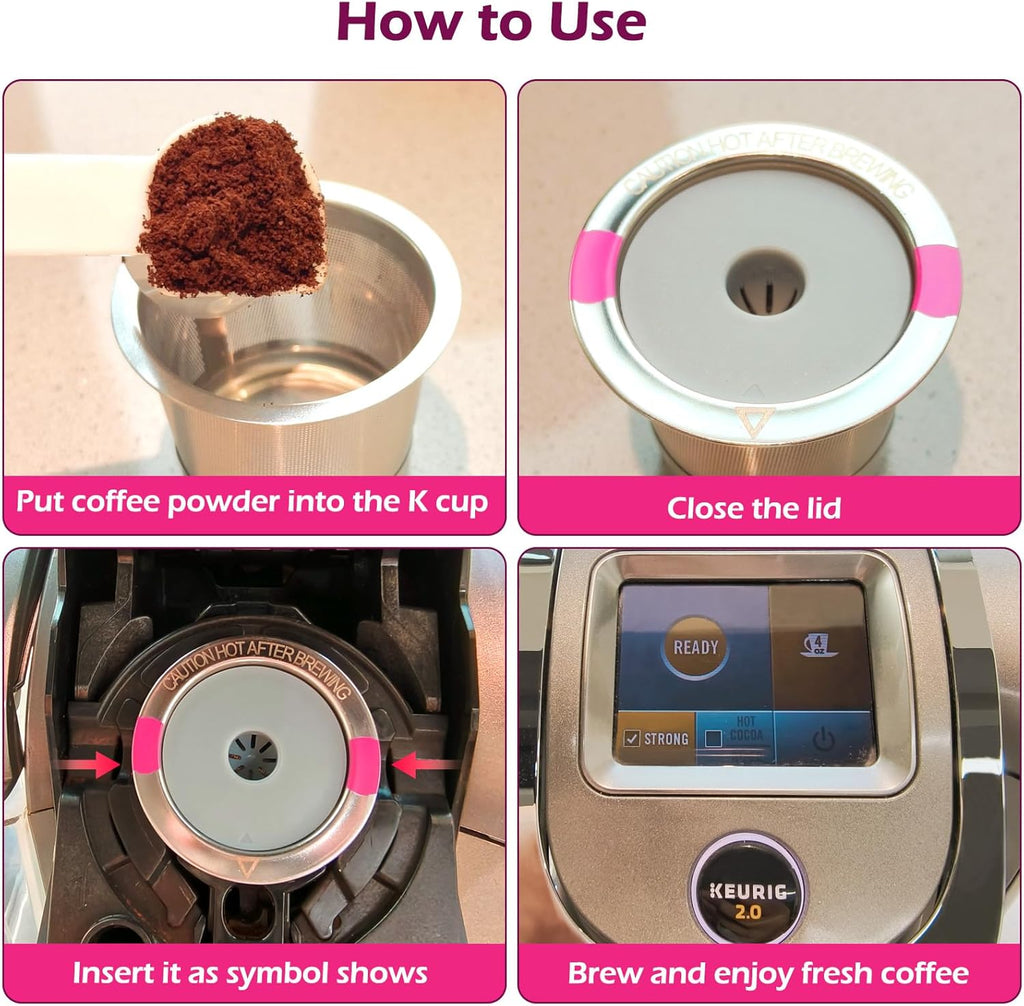 Reusable K Cups,Kcup Refillable Coffee Pod,Refillable K cups for k-eurig 1.0 & 2.0 Coffee Makers, 304 stainless steel, Eco-Friendly, BPA-Free,(6 Pack)