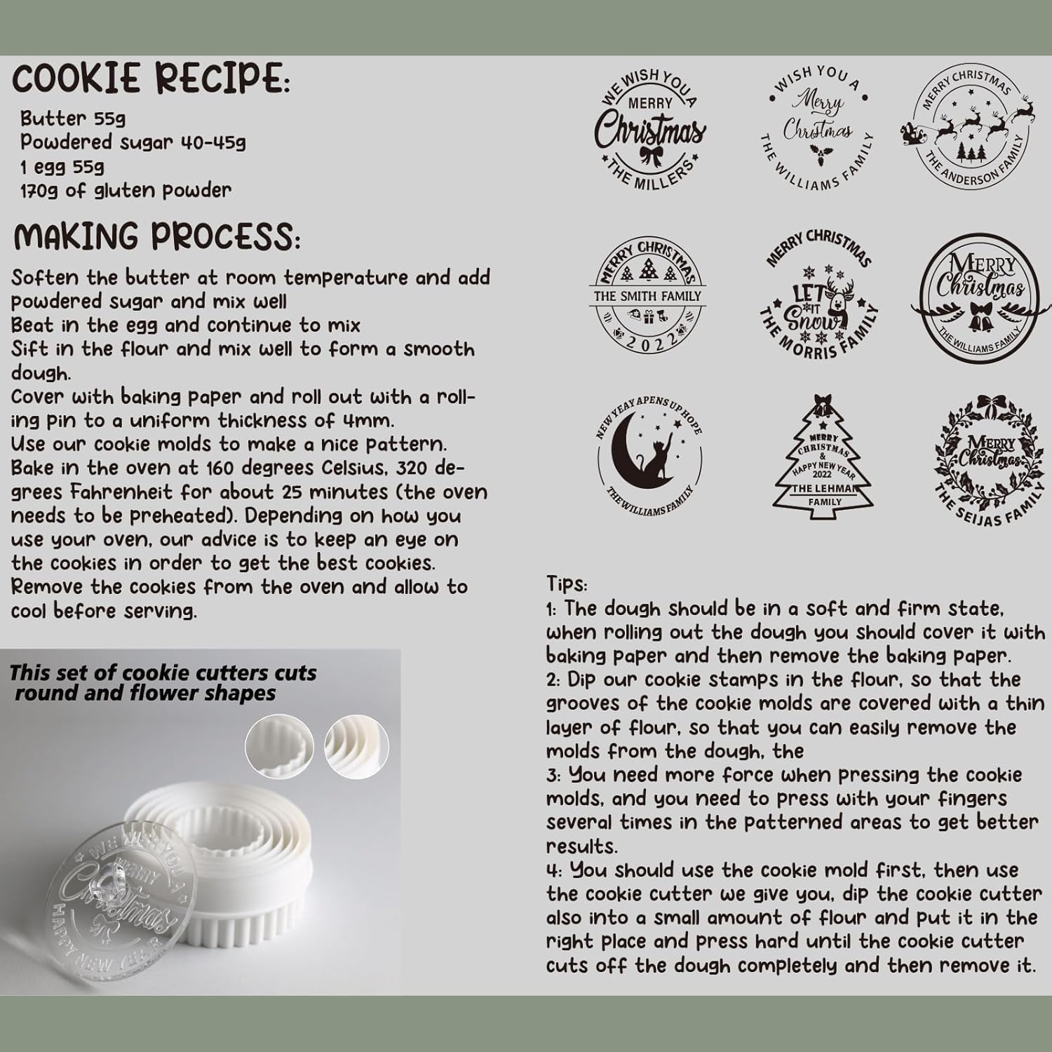 2025 Personalized Christmas Cookie Stamp Unique 3D Embossed Design Fun Tool for Baking Art (D)