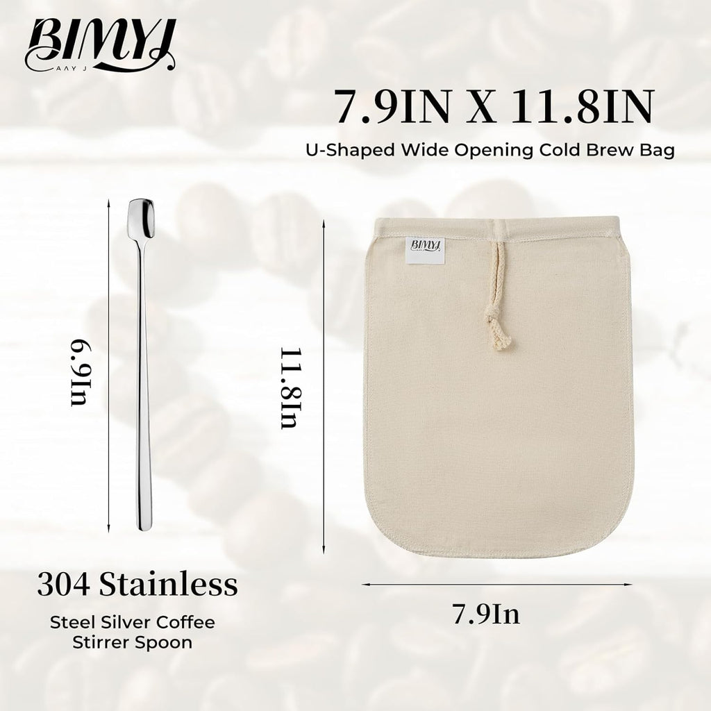 Reusable Cold Brew Bags & Cold Brew Coffee Bags Reusable - for Toddy Systems | 100% Natural Organic Cotton Cold Brew Filter Bags 2-Pack + 2 Bonus 304 Silver Spoons