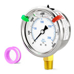 0-3000psi Stainless Steel 1/4" NPT 2.5" Dial, Glycerin Liquid Filled Pressure Gauge Lower Mount Designed for Pressure Testing of Water, Oil and Air (with Range Mark Pointer)