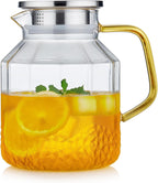 1600ml Glass Water Pitcher with Lid and Spout, Glass Water Jug Carafe for Hot/Cold, Full Glass Teapot, Large Iced Tea Pitcher for Homemade Beverage