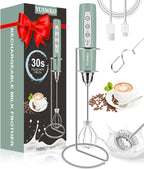 YUSWKO Milk Frother Handheld for Coffee with Stand, Rechargeable Drink Mixer with 3 Heads 3 Speeds Electric Coffee Frother Whisk, Gift for Many Occasions and Festival