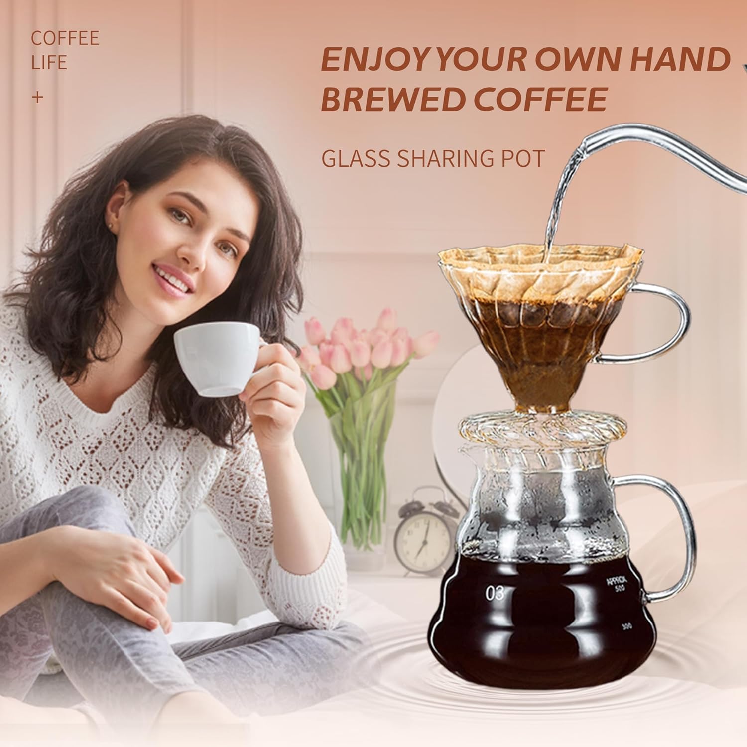 Glass Coffee Server for Drip Coffee Maker, Standard Glass Coffee Carafe, Coffee Pot with Lid, Clear, 03 800ml(27oz)