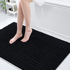 Arotive Luxury Chenille Bathroom Rug Mat, Extra Soft Thick Absorbent Shaggy Bath Rugs, Non-Slip Machine Wash Dry, Plush Bath Mats for Bathroom, Shower and Tub, 50x30, Black
