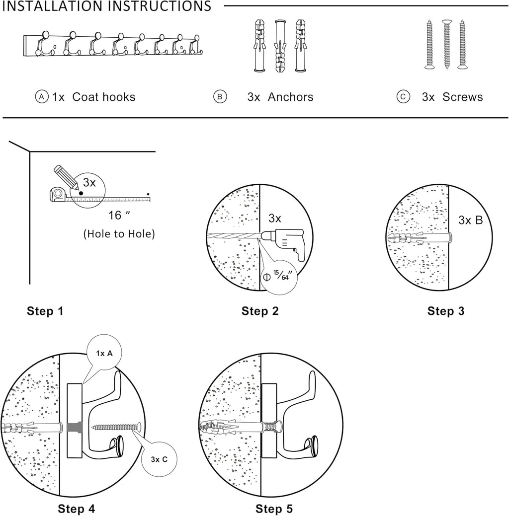 SKOLOO 43-Inch Wood Burnt Coat Rack Wall Mount with 8 Triple Hooks - Ideal for Family Entrances, Classrooms, and Pet Supplies Storage - Perfect Coat Hooks for Wall