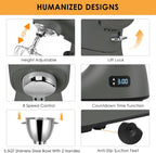 ZACME Mixers Kitchen Electric Stand Mixer 5.5QT 600W, Aluminum die casting and Gears, Dual Cooling System, Low Noise, DC Motor, LED Display and Timing Function, Tilt-head Metal Food Mixer, Grey