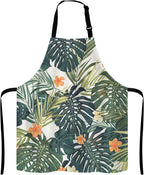 Hibiscus Flowers Apron, Summer Colorful Hawaiian Tropical Plants Unisex Kitchen Bib with Adjustable Neck for Cooking Gardening,Adult Size