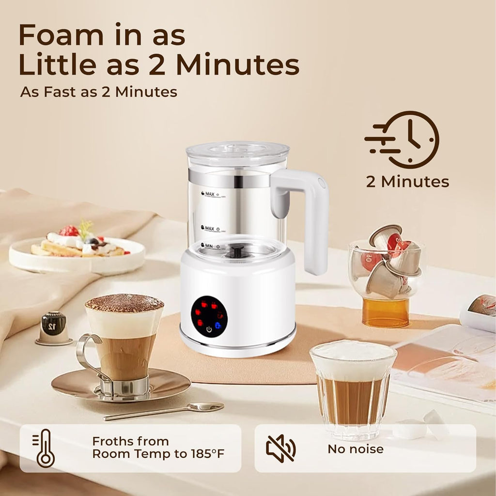 Electric Milk Frother, 6 in 1 Milk Steamer,17oz Automatic Warm and Cold Foam Maker for Coffee,Latte, Cappuccino, Macchiato, Hot Chocolate (White)