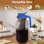 Cold Brew Coffee Maker,64 oz Mason Jar Pitcher with Stainless Steel Filter, Pour Spout Handle Lid, Heavy Duty Glass Airtight & Leak-Proof Pitcher for iced coffee Tea Lemonade -Blue