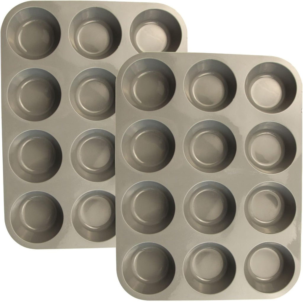 12 Cups Silicone Mini Muffin Pan Set, Nonstick Mini Cupcake Pans, BPA Free Small Muffin Tin for Baking, Set of 2 (Gray+Gray)