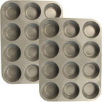 12 Cups Silicone Mini Muffin Pan Set, Nonstick Mini Cupcake Pans, BPA Free Small Muffin Tin for Baking, Set of 2 (Gray+Gray)