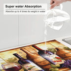 Large Dish Drying Mats For Kitchen Counter Microfiber Kitchen Drying Mat XL Draining Pad Absorbent Quick Drying Dish Mat 18x24 Inch - Wine Bottle Tile Mural