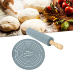 Large Silicone Rolling Pin Pastry Baking Mat Set for Kitchen (Grey)