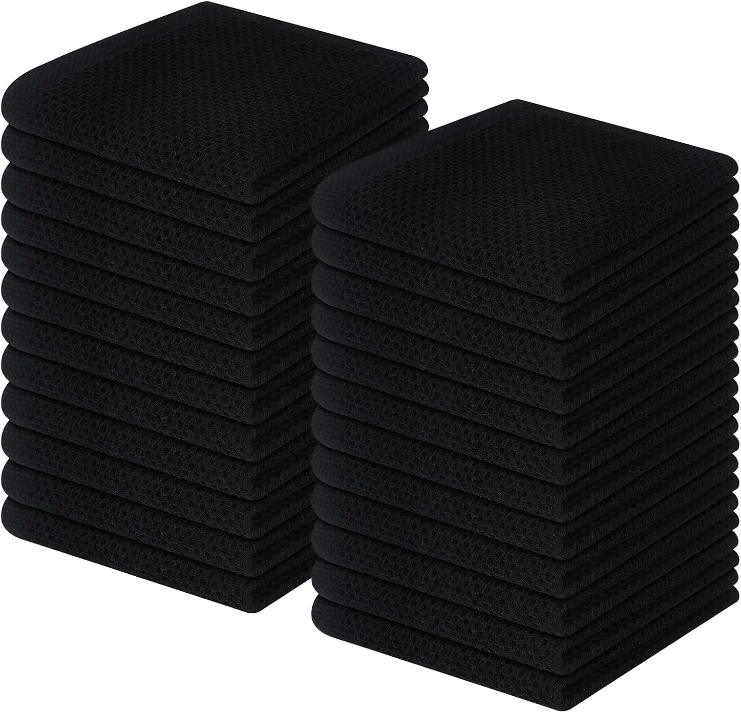 Homaxy 100% Cotton Waffle Weave Kitchen Dish Cloths, Ultra Soft Absorbent Quick Drying Dish Towels, 12 x 12 Inches, 24-Pack, Black