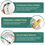 -30inHG-30PSI Stainless Steel Liquid Filled Pressure Gauge, 2.5" Dial Size, 1/8" NPT Back Mount, for Tube, Water Pump, Gas, Liquid, Pressure Test (with Range Mark Pointer)