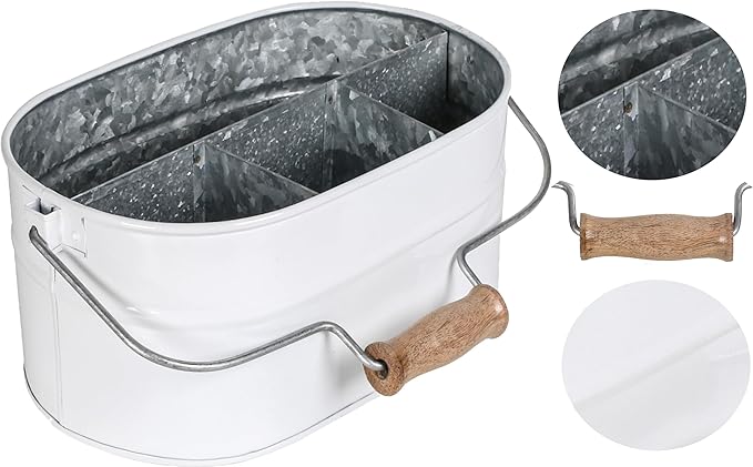 Alpha Living Home 4-Compartment Flatware Caddy - Metal Cutlery Holder Silverware & Condiment Organizer - Perfect for Kitchen, Dining, and Picnics (White)