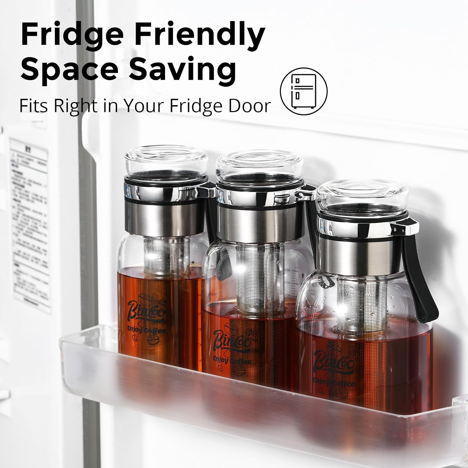 Glass Cold Brew Coffee Maker with Extended Fine Mesh Filter, Tea Infuser Bottle Iced Coffee Maker with Thick Borosilicate Glass (500ml/17oz)