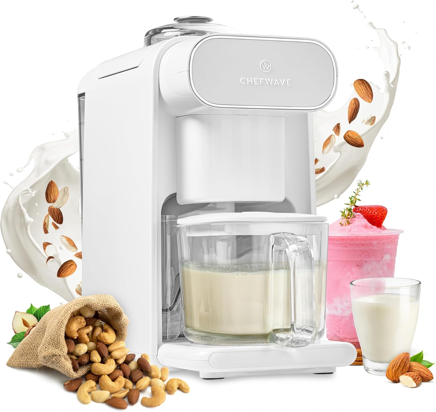 ChefWave Milkmade Non-Dairy Milk Maker – 6-in-1 Vegan Plant-Based Milk Machine with Auto Clean, Delay Start & Glass Pitcher – Almond, Oat, Soy, Cashew, Coconut, Macadamia Milk Maker & Nut Platter