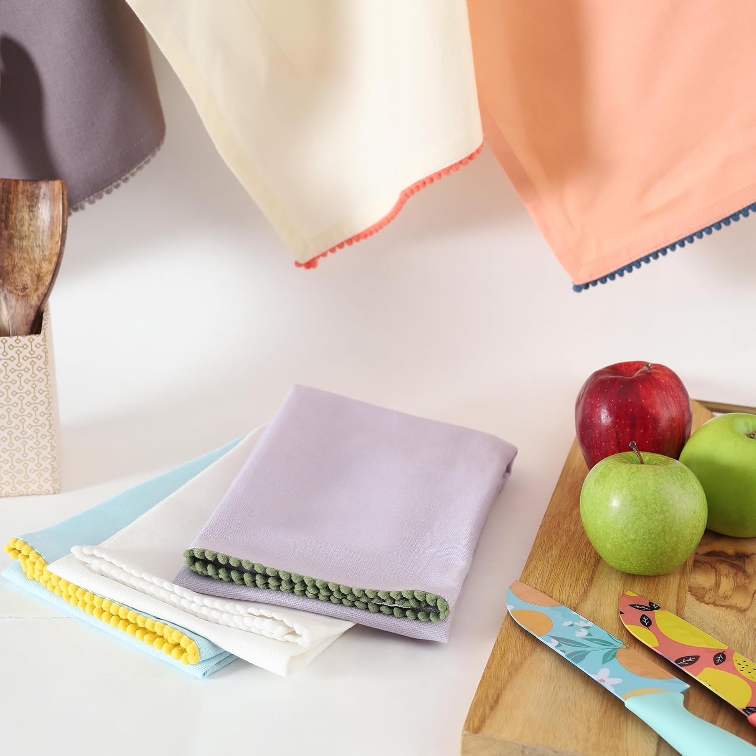 TARAN LIVING Kitchen Towels 100% Cotton Solid Kitchen Dish Cloths, Kitchen Hand Towel Reusuable Dish Towel for Cleaning & Drying Tea Towels Set with Hanging Loop - 18"x 28", Pack of 6 Pastel Colors