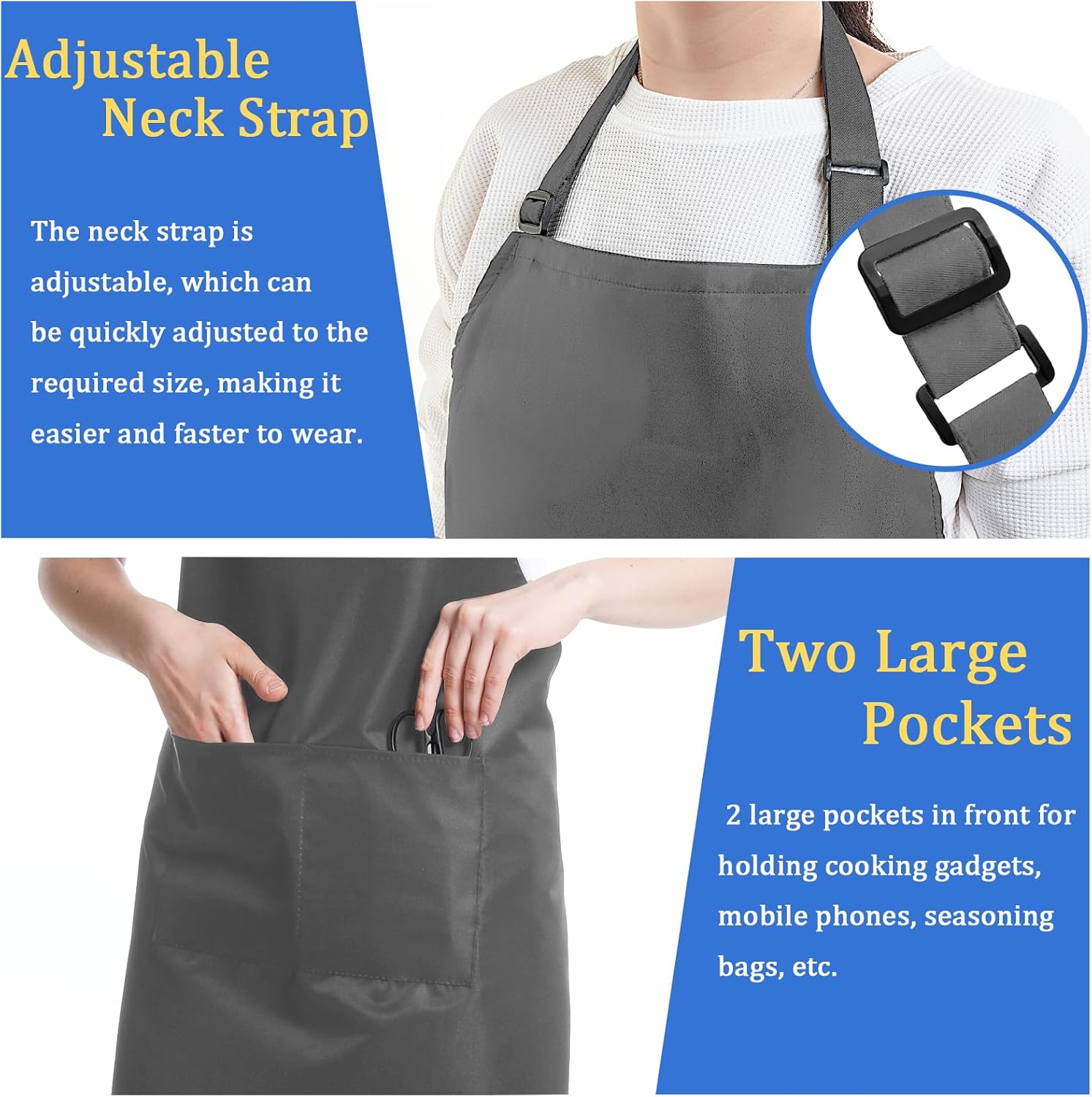 4 Pack Chef Apron, Adjustable Apron with 2 Pockets, Unisex Personalised Apron for Cooking, Kitchen, Restaurant