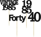 Gyufise 24Pcs Vintage 1985 Cupcake Toppers Glitter Cheers to 40 Fabulous Forty Cupcake Picks 40th Birthday Wedding Anniversary Party Cake Decorations Supplies Black