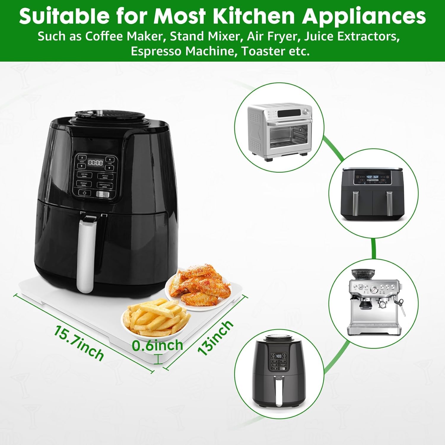 Appliance Slider 360° Rolling Tray for Coffee Maker- Bamboo Coffee Pot Slider Tray for Countertop Rotation Sliding Tray with Wheels, Appliances Mat Easily from Under The Cabinet White (15.7"×13")